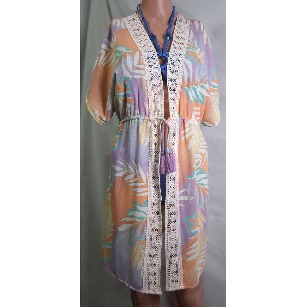 Miken Swim Cover Up Elastic Back Waist Tassle Tie Front